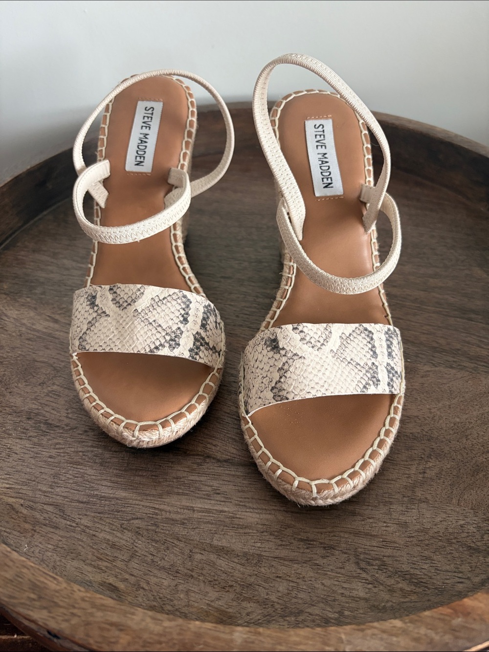 Steve Madden Neutral Snake-Print Espadrille Wedge Sandals